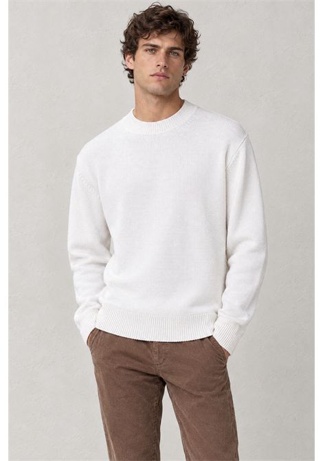 Paolo Pecora Crew-Neck Sweater in Wool with Ribbed Trims in White Men's PAOLO PECORA |  | A028 F0091102